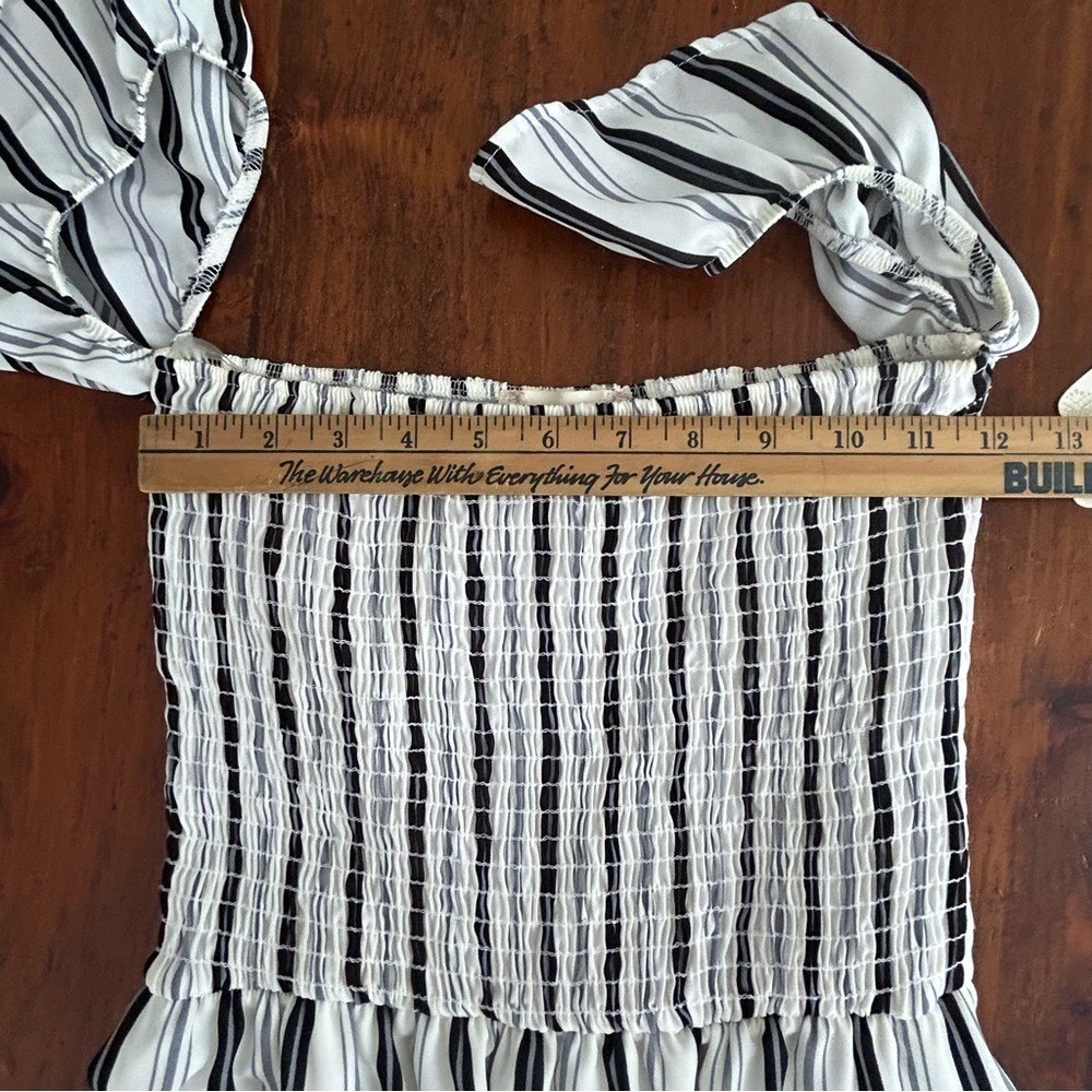 ALTAR'D STATE New Black White Stripe MAXI DRESS S Off Shoulder Smocked  preppy - Picture 6 of 15